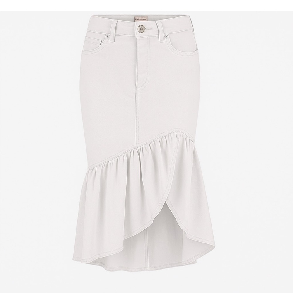 Guess - Marinella Cream Denim Pencil Ruffle Skirt